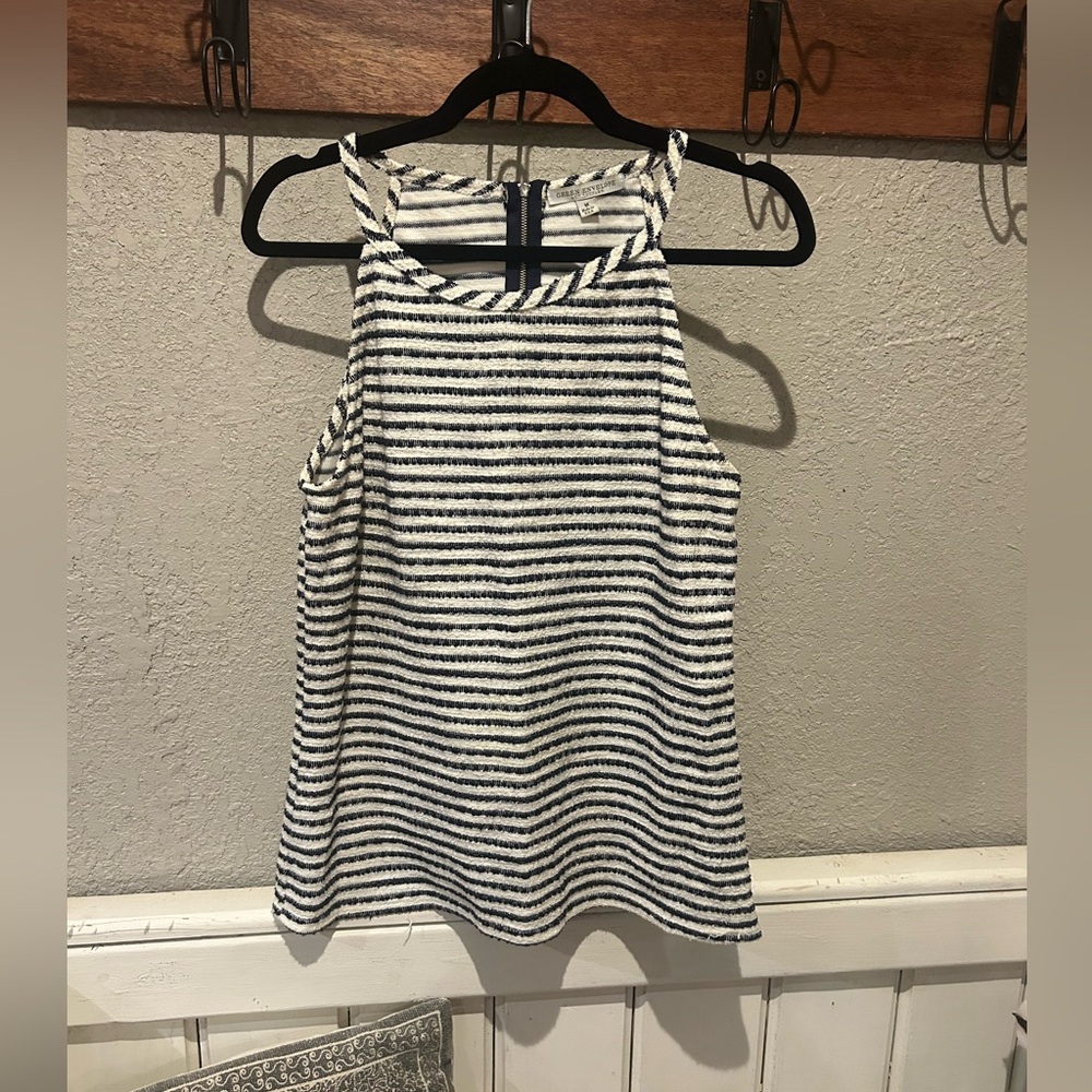 Green envelope striped textured cotton boho tank size Medium